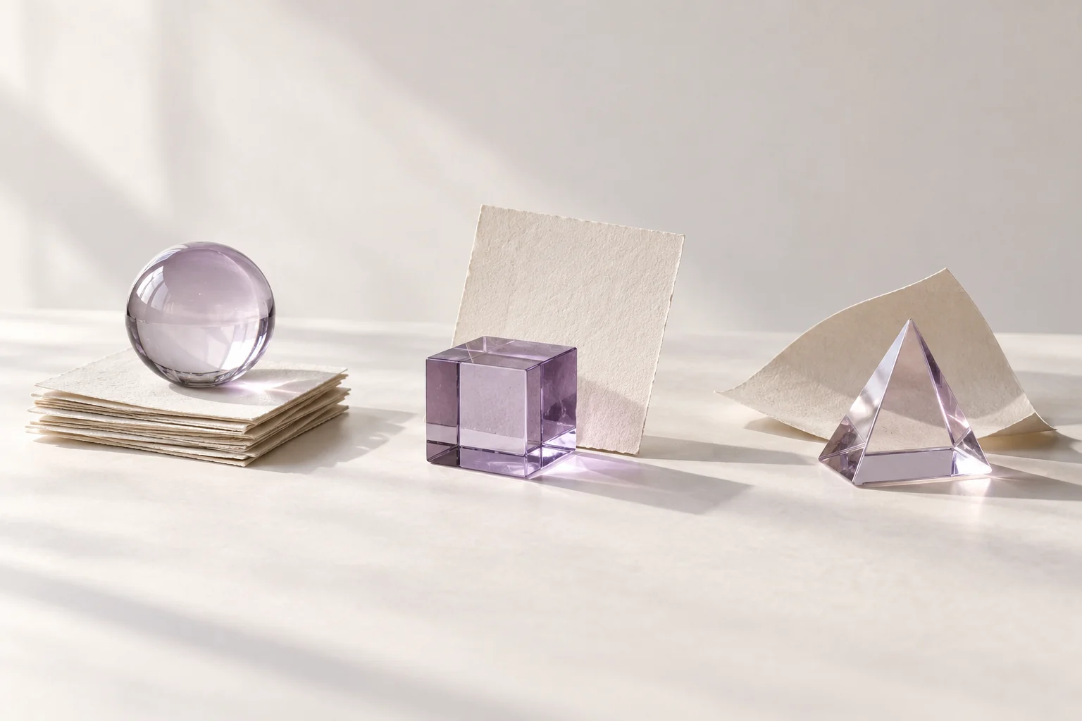 Separate glass forms on individual unmarked sheets, with no connecting path